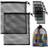 FIGCY Sacchetti in Rete con Coulisse, Set da 6 Pezzi: 2 Grandi (35x40cm) e 4 Piccoli (10x15cm) - Borse Traforate per Spiaggia, Nuoto, Giocattoli di Sabbia, Sport e Viaggi, Nero