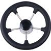 Generico Compatibile con Volante in Acciaio Inossidabile a 5 Razze da 11 Pollici, Impugnatura in Schiuma Nera for Barche Marine(with knob)