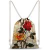 Jubonexis Zaino in tela con coulisse in vetro colorato rosso e arancione rose verdi foglie verdi borsa leggera sport palestra borsa per uomo donna