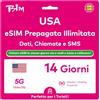 TSIM USA eSIM 14 Giorni. Rete T-Mobile con Dati Illimitati ad Alta Velocità, Chiamate Locali e SMS negli USA (Hawaii Incluse). Ricevi eSIM Stesso Giorno via Email e Inizia a Usare Immediatamente!