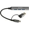 Ewent Hub USB-C 4 Porte USB-A 3.2 Gen1 5Gbps, Adattatore USB-C a USB Multiplo con 1 Porta USB 3.2 + 3 USB 2.0, Alluminio Premium, Cavo 15cm, Compatibile MacBook, Laptop, Windows, macOS, Linux