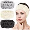 Flintronic Confezione da 3 fasce per capelli da donna, soffici per lavare il viso, morbida spugna, doccia, yoga, sport (bianco, nero, grigio chiaro)