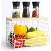 Relaxdays Cestino Frutta da Parete, ripiano, Organizer Cucina Appeso, 22x30x20 cm, Cestino in Metallo, Bianco/Naturale