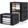 Fab totes Confezione da 3 sacchetti pieghevoli per riporre coperte, contenitori per organizzare camera da letto, armadio, vestiti, piumone, organizzazione e conservazione con coperchi e manico, nero