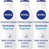 Nivea Crema Corpo Idratante Express 250 ml, corpo idratante 72 ore per pelle normale e secca 3x250 ml