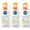 Nivea Sun Spray Solare Kids Sensitive Protect FP50+ 200 ml, Crema solare per bambini e neonati 3x200 ml