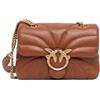 Pinko Love Puff Borsa a Spalla in Pelle Marrone con Tracolla a Catena, 22 x 15.5 x 10 cm