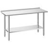 VEVOR Tavolo da Lavoro per Cucina in Acciaio Inox, Tavolo di Preparazione da Cucina 152,4 x 61 cm Isola Centrale per Catering Bar Hotel Ristorante Banchetti Banco da 2 Ripiani con Alzatina Senza Ruote