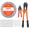 VEVOR Kit Fune in Metallo da 3,2 mm, Lunghezza 30,5 m, Cavo in Acciaio Inossidabile 304 con Taglierina, Struttura a 7 x 7 Trefoli, per Sistema di Ringhiere per Ponti, Traliccio da Giardino