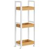 SONGMICS Carrellino Salvaspazio, Carrello Bagno, Mobiletto Bagno Stretto a 3 Ripiani con Ruote, Bambù, 20 x 30 x 80 cm, Bianco e Naturale BCB083N02