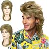 FOUNSHO Parrucca Biondo Chiaro Mullet per Uomo Donna, Anni '80 Anni '70 Costume Hippie Cosplay Mullet, Lunghi Riccia di Parrucca Anni '90 Rocker Parrucche per Costume Halloween Feste (Biondo Chiaro)