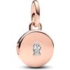 PANDORA Ciondolo Moments con lucchetto con serratura, placcato in oro rosa 14 k, con zirconia cubica trasparente, da incidere