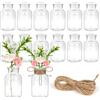 YOMKILU Set di 12 Mini Vasi in Vetro, 125ml Vaso Fiori con Corda di Iuta, 5.5X10.3cm Vasi Piccoli, Vaso Fiori Vetro per Decorazione da Tavolo Matrimoni Feste, Lavabile in lavastoviglie