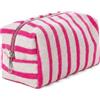 Baesics Beauty Case - Borsa cosmetica da donna, grande, a righe, morbida, leggera, per trucchi, per la cura della pelle, ampia apertura, rosa-bianco, Minimalista