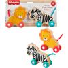Fisher-Price - Animali a Spinta in Legno, set da 2 veicoli animali con ruote in silicone e code in morbido tessuto per lo sviluppo sensoriale, giocattolo per bambini, 6+ mesi, JFN19