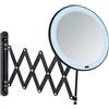 Wenko Specchio da parete telescopico a LED Barona, specchio estraibile con illuminazione LED e ingrandimento 5x, funzione touch, funzionamento a batterie o cavo USB, nero