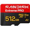 SANDISK Extreme PRO scheda microSD 512 GB, UHS-I + SD Adapter (velocità di lettura fino a 250 MB/s e velocità di scrittura fino a 170 MB/s, 5K, 3K, 4K UHD, C10, V30, U3, A2)