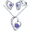 Yumilok-Collana con ciondolo da donna in argento sterling S925 semplice con cuore irregolare e vuoto con zirconi in argento sterling con orecchini pendenti moderno e bello(viola)