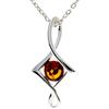 SilverAmber Jewellery Ciondolo moderno rotondo in vera ambra baltica e argento sterling senza catena - GL2027, Argento sterling, Ambra miele