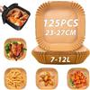 Sungoup Carta Forno per Friggitrice Ad Aria 23-27cm,125 Pezzi Antiaderente Impermeabile Antiolio Carta per Friggitrice Ad Aria,Fogli Friggitrice Ad Aria per 7-12L Air Fryer,Compatibile con COSORI