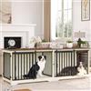 Hzuaneri Mobile Gabbia per 2 Cani con Divisorio, Gabbia Doppia per Cani di Taglia Media e Grande, Canile in Legno Design Mobile TV con Porte a Fienile, Arredamento Interno, Bianco e Marrone DFC93714B