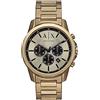 Armani Exchange Orologio da uomo in tonalità oro, movimento cronografo al quarzo e cassa da 44 mm con cinturino in acciaio, Oro e crema