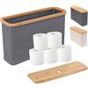 IHOMAGIC 19L Contenitore Carta Igienica, Pieghevole Porta Carta Igienica con Coperchio, Freestanding Portarotolo Carta Igienica di Bambù, Versatile Organizer Bagno Portaoggetti, Grigio Chiaro