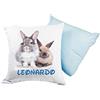 almatex Cuscino Personalizzato con Nome, 40x40, Sfoderabile e Lavabile con Morbida Imbottitura- Idea Regalo per Compleanno, Natale, (CONIGLIO AZZURRO)