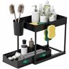 Baroni Home Organizer Sottolavello a 2 Livelli, Scaffale Salvaspazio in Plastica con Cassetto Estraibile, 4 Ganci e Cestino, Ripiani Forati per Ventilazione, Cucina e Bagno, 21x38x36 (1, Nero)