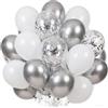 EWODEIEW Palloncini argento bianco, 60 pezzi con coriandoli, palloncini argentati da 12 pollici, palloncini metallici argentati con nastri per compleanno, matrimonio, San Valentino, Capodanno, decorazione