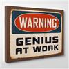 ConKrea QUADRO MODERNO su Tela Canvas - WARNING GENIUS AT WORK - ATTENZIONE GENIO AL LAVORO - Arredamento Ufficio - 30x40cm - Spessore 2cm