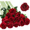 Wekuw Fiori Artificiali Rose di Seta, 15 Pezzi Rose Finte 2.7 x 20 in Bouquet Fiori Finti di Rosa con Steli Lunghi Realisticamente Morbido, per Decorazioni, Matrimoni E Abitazioni (Borgogna)