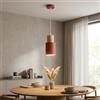 Alpinaluz Lampada a Sospensione Rossa Granata Ø10 cm, Paralume Cilindrico in Ferro e Legno Naturale, Cavo Regolabile 100 cm, Attacco E27, Stile Nordico Minimalista per Cucina, Sala da Pranzo e Camera