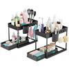 Baroni Home Set 2 Organizer Sottolavello a 2 Livelli, Scaffale Salvaspazio in Plastica con Cassetto Estraibile, 4 Ganci e Cestino, Ripiani Forati per Ventilazione, Cucina e Bagno, 21x38x36 (2, Nero)