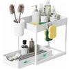 Baroni Home Organizer Sottolavello a 2 Livelli, Scaffale Salvaspazio in Plastica con Cassetto Estraibile, 4 Ganci e Cestino, Ripiani Forati per Ventilazione, Cucina e Bagno, 21x38x36 (1, Bianco)