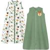 Chilsuessy Sacco nanna estivo per bambini piccoli, senza maniche, per l'estate e la primavera, 100% cotone, verde + foresta, altezza 130-150 cm