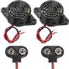 QUARKZMAN 2 Pezzi DC3-24V 100dB 3100Hz Cicalino Elettronico Piezo Allarme Sonoro Attivo Suono Continuo Con Connettore A Batteria Tipo T 9V Per Moto Golf Cart Veicoli Allarme Auto, Nero
