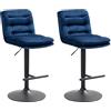 CLP Set di 2 sgabelli da bar Damar con rivestimento in velluto I Sgabello da bar regolabile in altezza e girevole I Sgabello da bar imbottito Colore:blu;Colore del telaio:nero