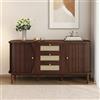 boorbin Credenza, cassettiera in rattan, cassettiera con ante scorrevoli, ripiani regolabili e piastra arrotondata (colore legno-1)