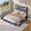 BIYFSDS Letto 140 x 200 cm con rete LED e USB, letto cassettiera 140 x 200 con 2 cassetti e 4 ripiani aperti, letto matrimoniale imbottito con testiera portaoggetti letti per adulti (grigio-7, 140 x 200)