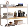 Hggzeg Organizer da Scrivania a 2 Ripiani, in Legno, Scaffale da Scrivania per Libri, Scaffale Multiuso, Scaffale Portaoggetti per Casa, Ufficio, Scuola (Bianco + Colore Legno)