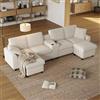 Bladez Set di paesaggi residenziali a forma di U in grigio, con sgabelli, tavolino da caffè, vano portaoggetti, porte USB e Type-C, beige soggiorno divano imbottito (beige + corduroy + 4 seat)