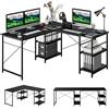 COSTWAY Scrivania Angolare per Computer con Supporto per Monitor, Scrivania Porta PC in Legno, Scrivania Salvaspazio e Moderna per Ufficio e Studio, 242 x 60 x 75 cm (Nero)