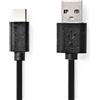 NEDIS Cavo USB | USB 2.0 | spina USB-A | spina USB-C™ | 15 W | 480 Mbps | nichelato | 1.00 m | rotondo | PVC | nero | etichetta