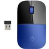HP Z3700 Mouse Wireless, Sensore Preciso, Tecnologia LED Blue, 1200 DPI, 3 Pulsanti, Rotella Scorrimento, Ricevitore USB Wireless 2.4 GHz Incluso, Design Pratico e Confortevole, Blu