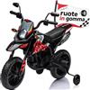 Mondial Toys Moto Elettrica per bambini 12V Super Cross Aprilia RX125 con licenza ufficiale Moto da Cross con Ruote in Gomma Sedile in pelle Doppio Motore con Rotelle Luci e Suoni integrati (Rosso)