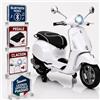 TOYSCAR Moto Elettrica Bambini 12V Licenza Ufficiale Piaggio, Vespa Elettrica per Bambini 3-6 Anni Vespa Primavera, Luci LED, Bluetooth, Sedile Pelle, Retromarcia e Rotelle (Bianca)