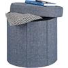 Relaxdays 10022873_709 Pouf Poggiapiedi Imbottito con Box Contenitore e Coperchio, Rotondo, HxLxP: 38x38x38 cm. Grigio Scuro