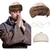 FOUNSHO Parrucca da Calva Berretto in Lattic, Mezza Capelli Calvo Parrucca Nonno Occhiali, Marrone Parrucce Monaco per Uomo Adulti Cappello Pelato Anziano Halloween Costumi Carnevale Cosplay (Marrone)