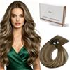 Hetto Extension Capelli Veri Cheratina Marrone chiaro & Biondo scuro - Remy Capelli Umani U Tip Estensioni, Invisibile Adesive, Look Naturale per Uso Quotidiano 50g 50ciocche 60cm